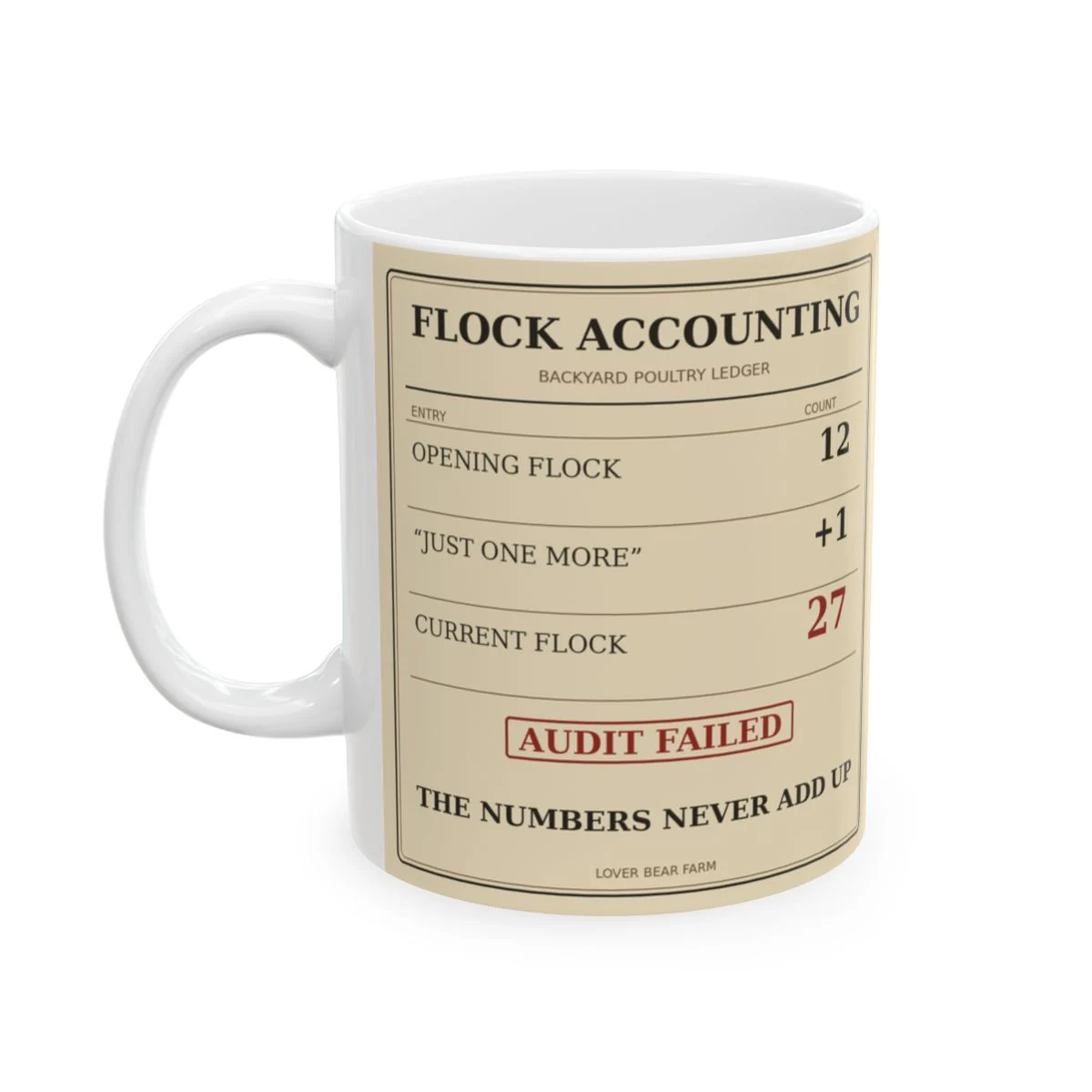 Flock Accounting 11 ounce ceramic chicken keeper mug